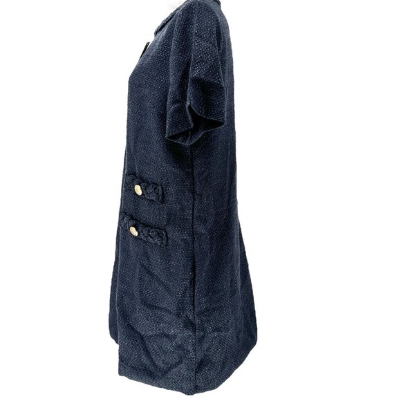 New Collection Dress Womens XL Navy Blue Braided Collar SS Textured Shift Dress - Picture 10 of 11